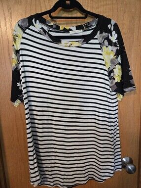 Striped Raglan Tee with Yellow Floral Sleeves